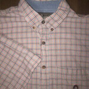 Bit & Bridle Men's Button Down Shirt Size Medium Short Sleeve Red Blue Plaid